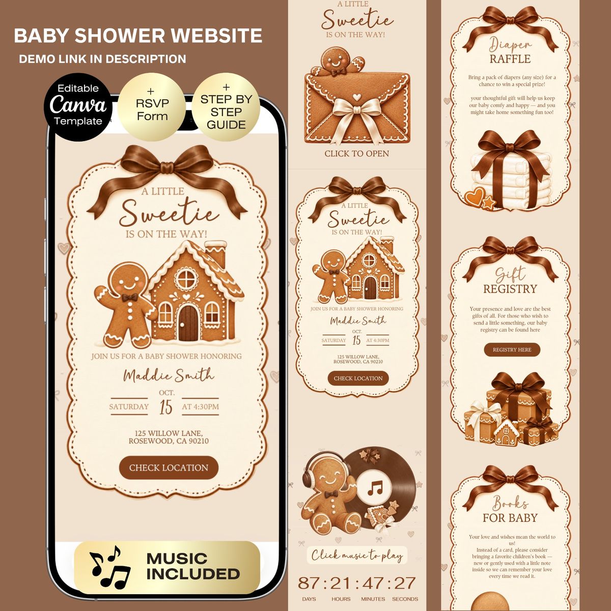 Gingerbread Baby Shower Invitation Website with RSVP | Christmas Baby Shower | A Little Sweetie Baby Shower | Winter Cookie baby shower