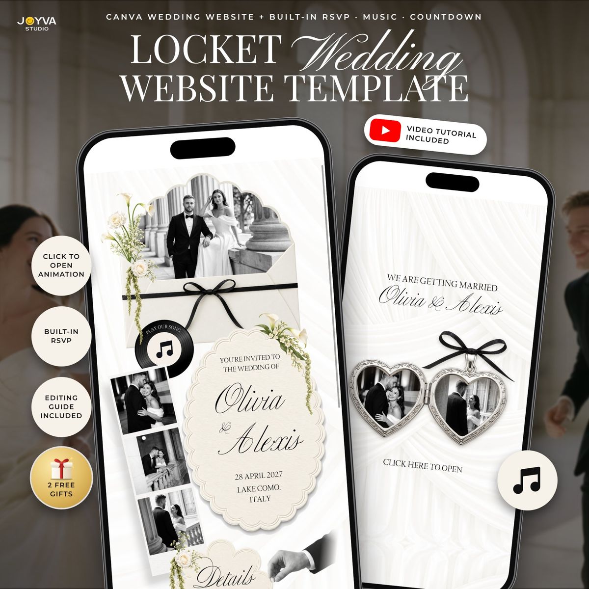 Ivory Wedding Website Canva Template with RSVP, Editable Wedding Invitation Website with Music, Countdown and Photo Locket, Digital Evite
